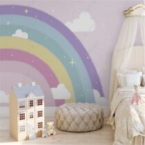 Nordic-modern-Mural-Wallpaper-for-Kids-Room-minimalist-rainbow-white-cloud-children-s-room-background-Wall